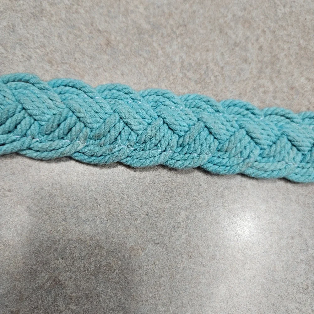 Baydog Dog Collar Large Turquoise Brown Braided Rope Leather Nautical Coastal